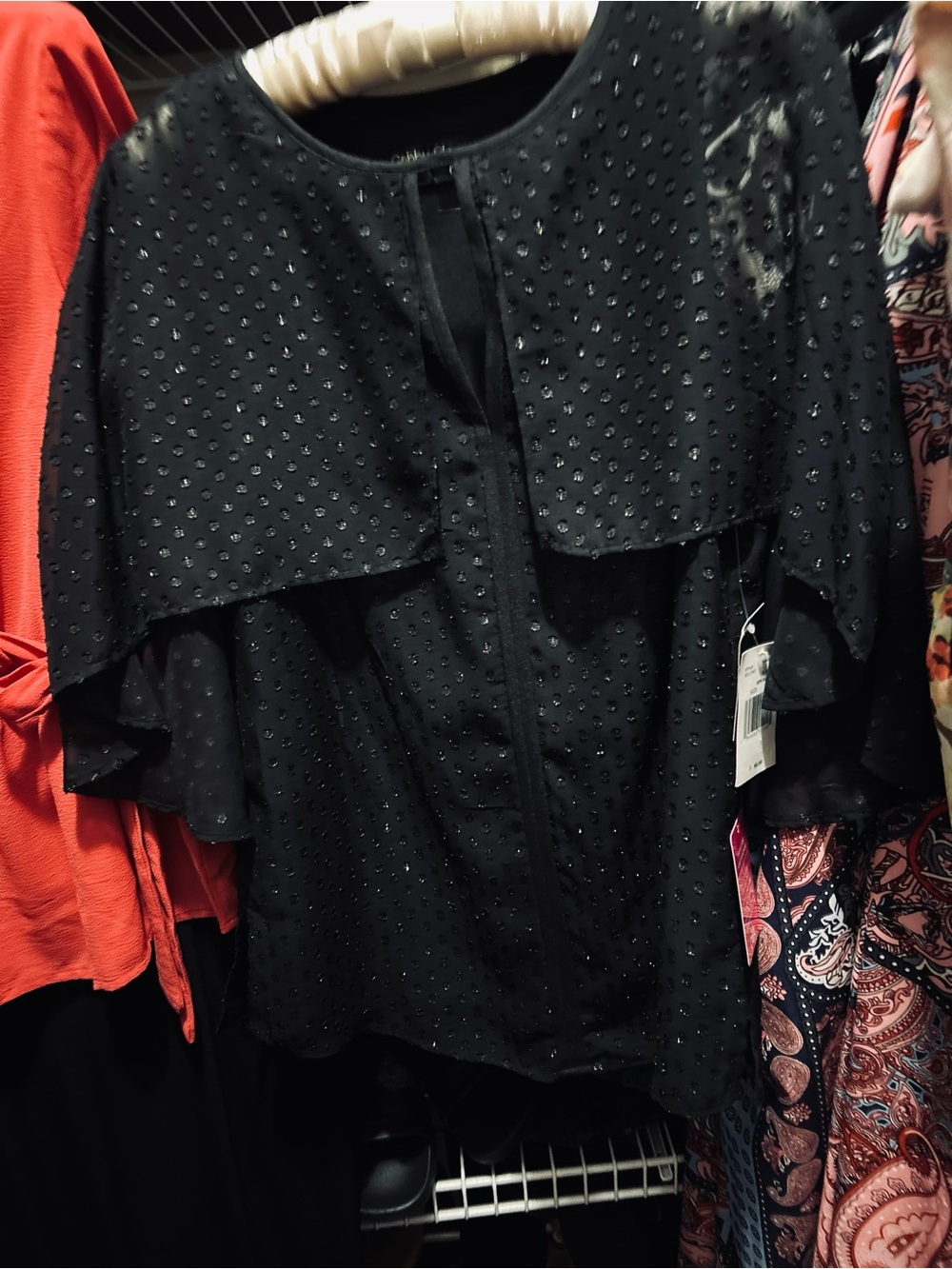 Gabby Skye Black Layered Dot-Texture Blouse